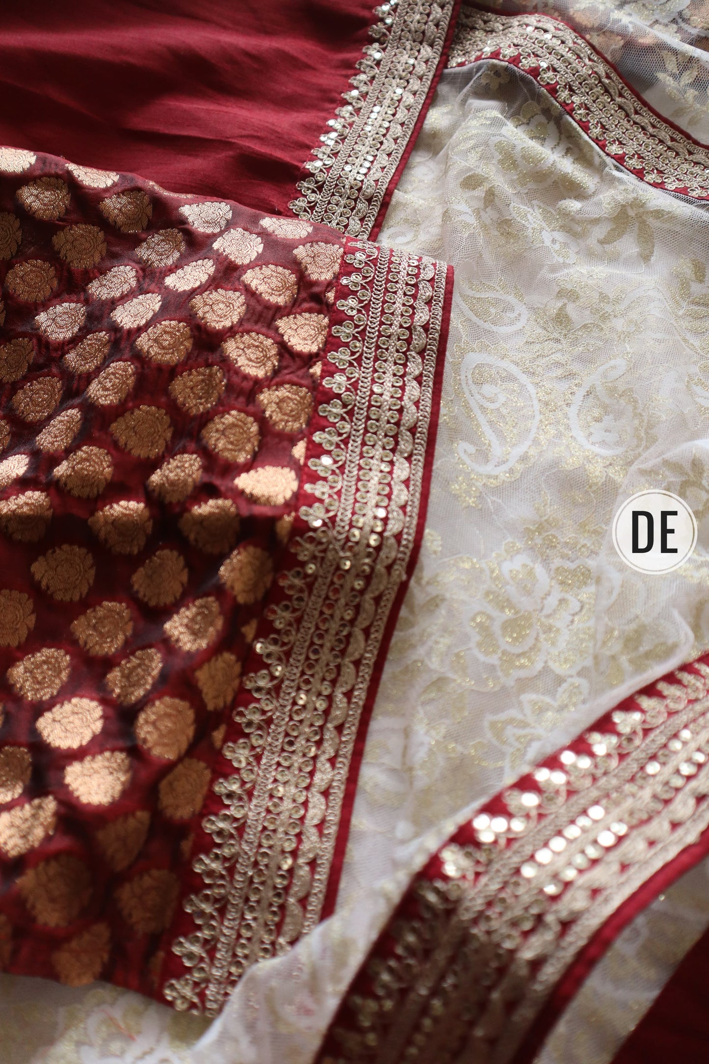 Khaddi georgette red and white