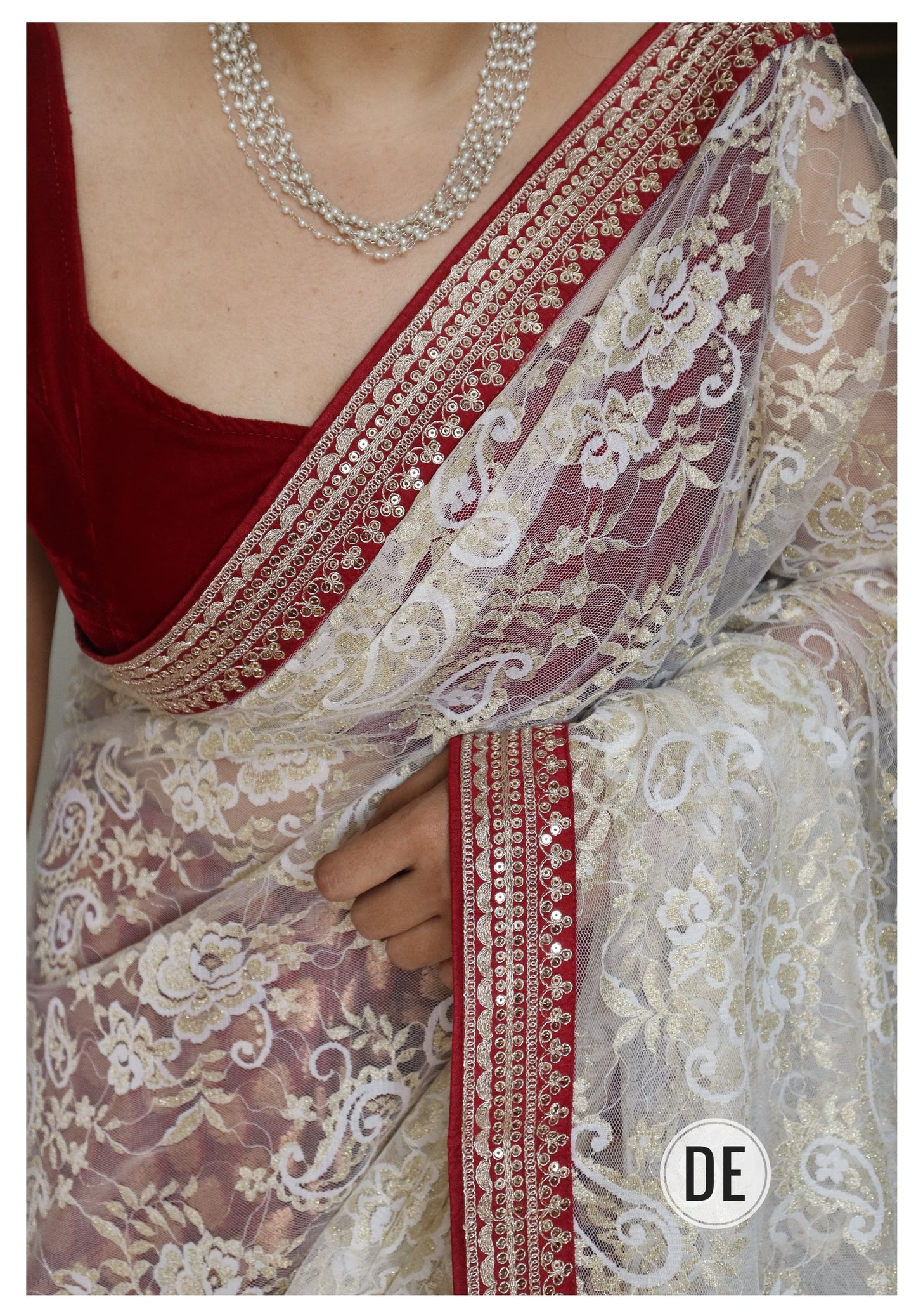 Khaddi georgette red and white