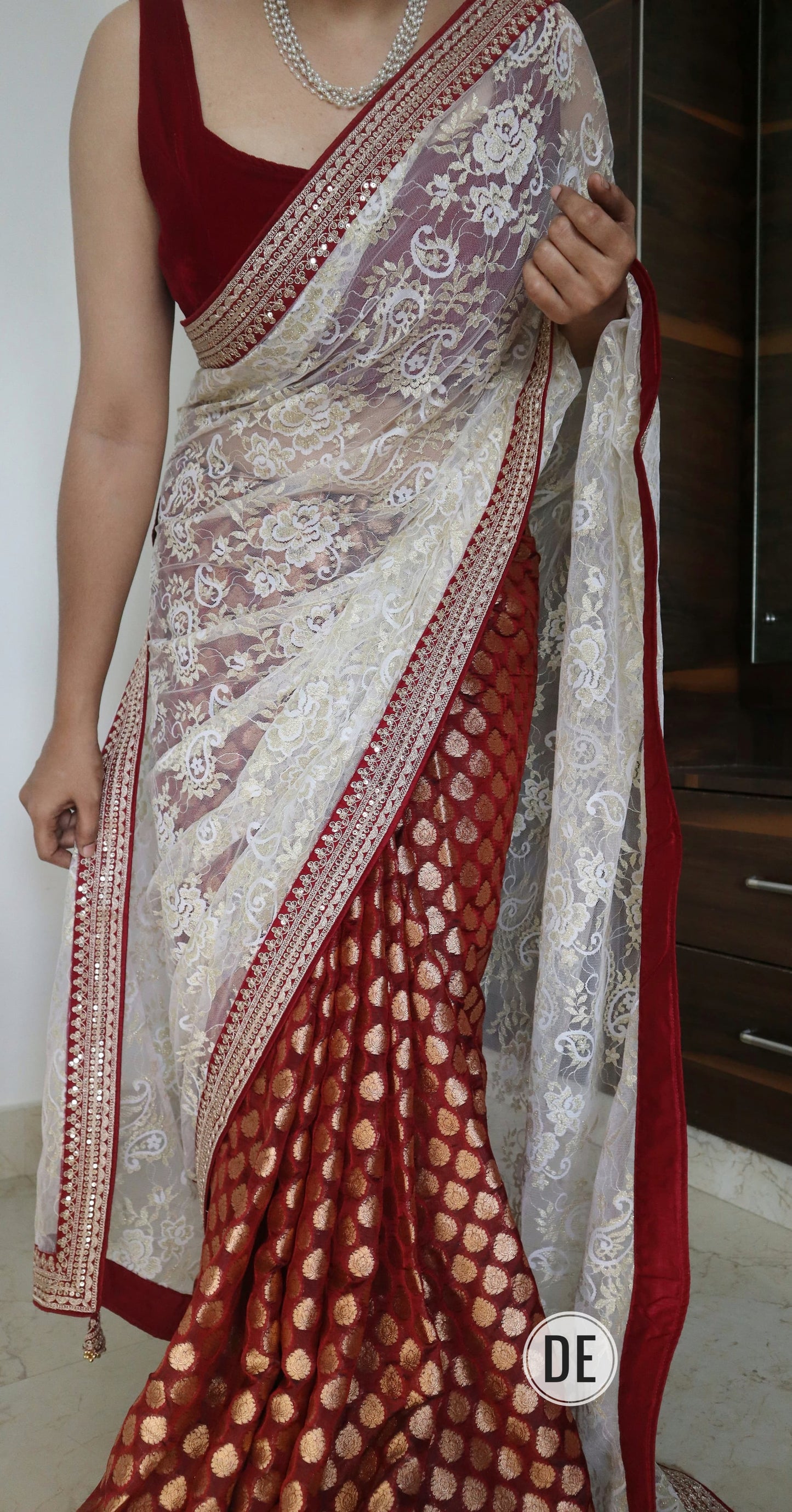 Khaddi georgette red and white