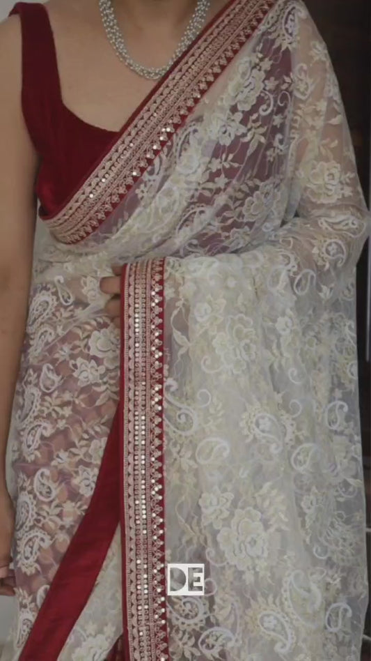 Khaddi georgette red and white